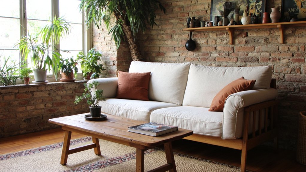 natural wood accented sofas