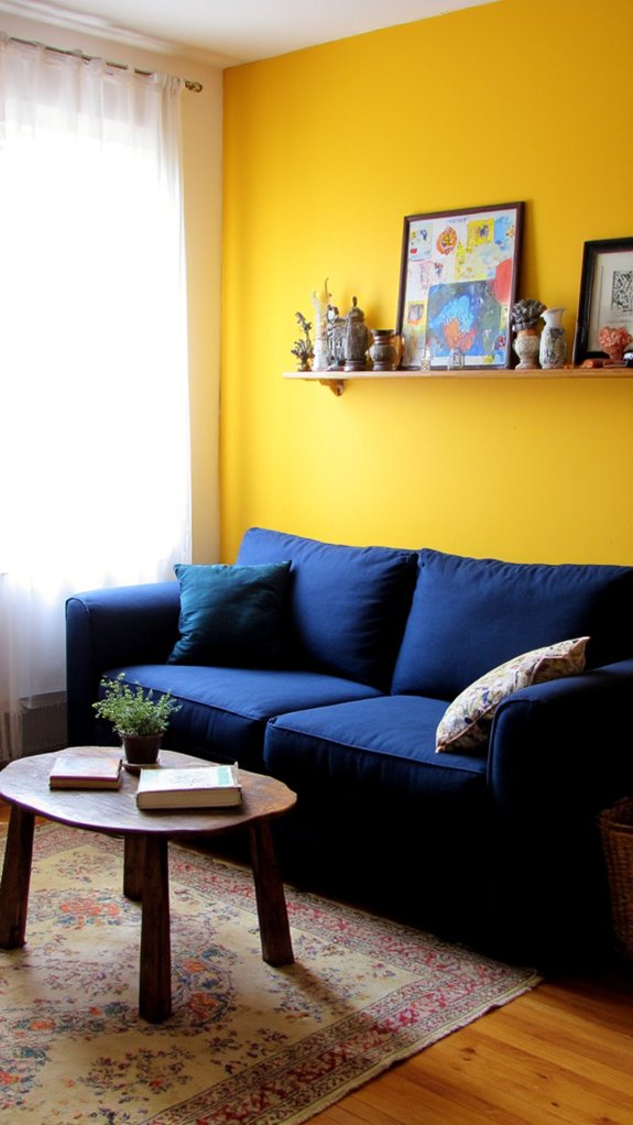 navy sofa bright walls