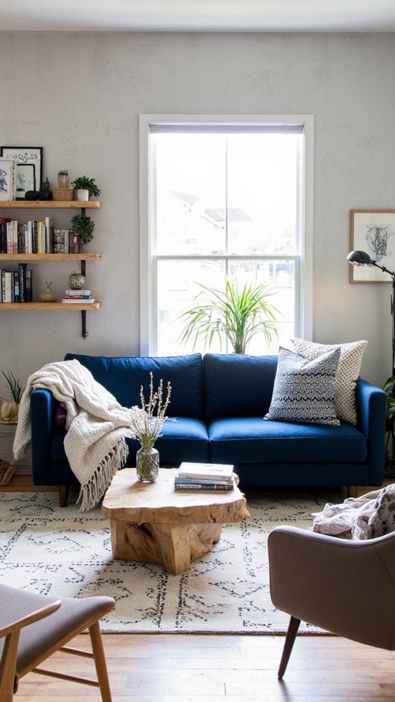 navy sofa enhances contemporary comfort