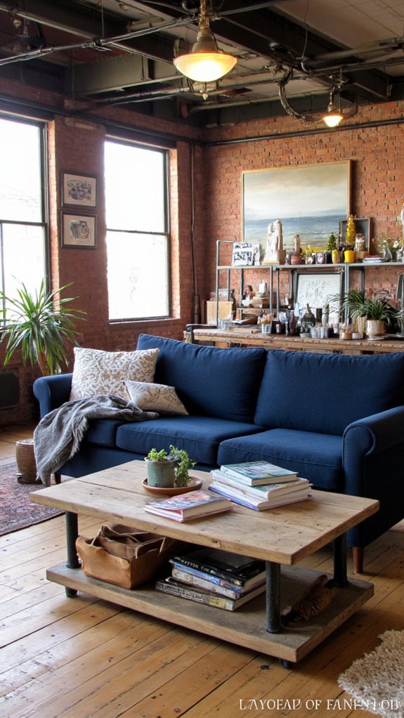 navy sofa in loft