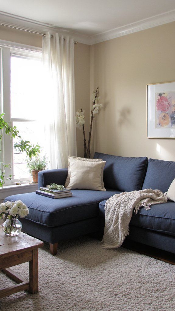 navy sofa neutral elegance