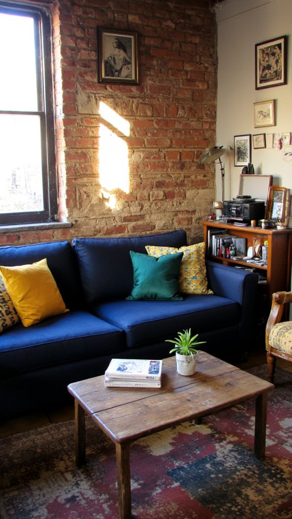 navy sofa retro charm