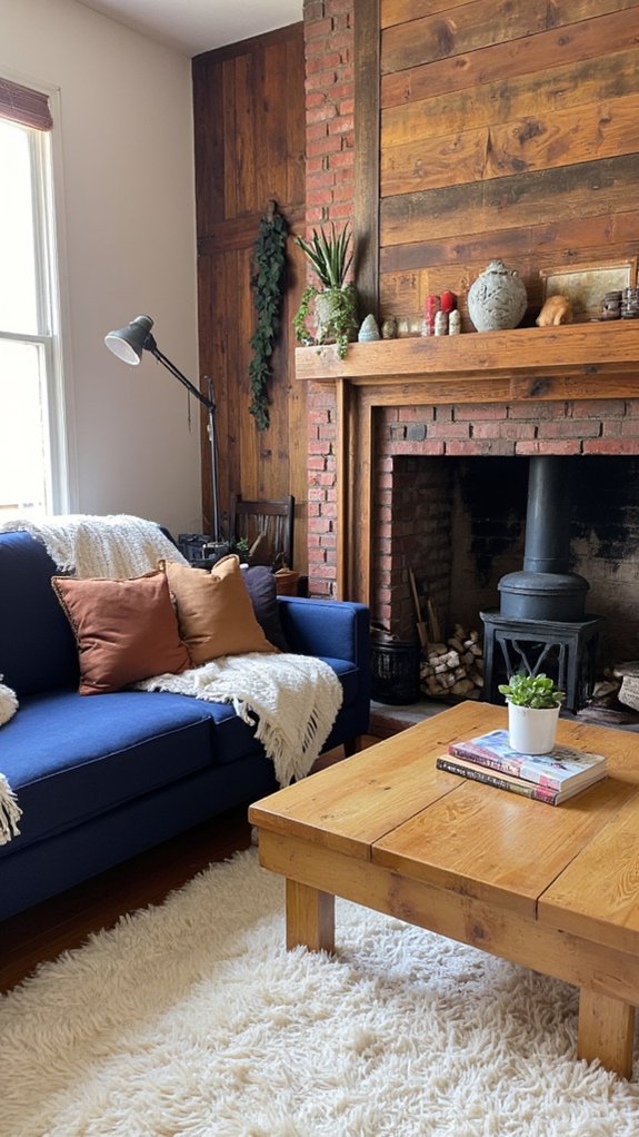 navy sofa warm accents