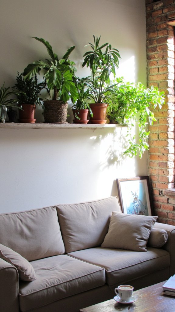 plants on floating shelves