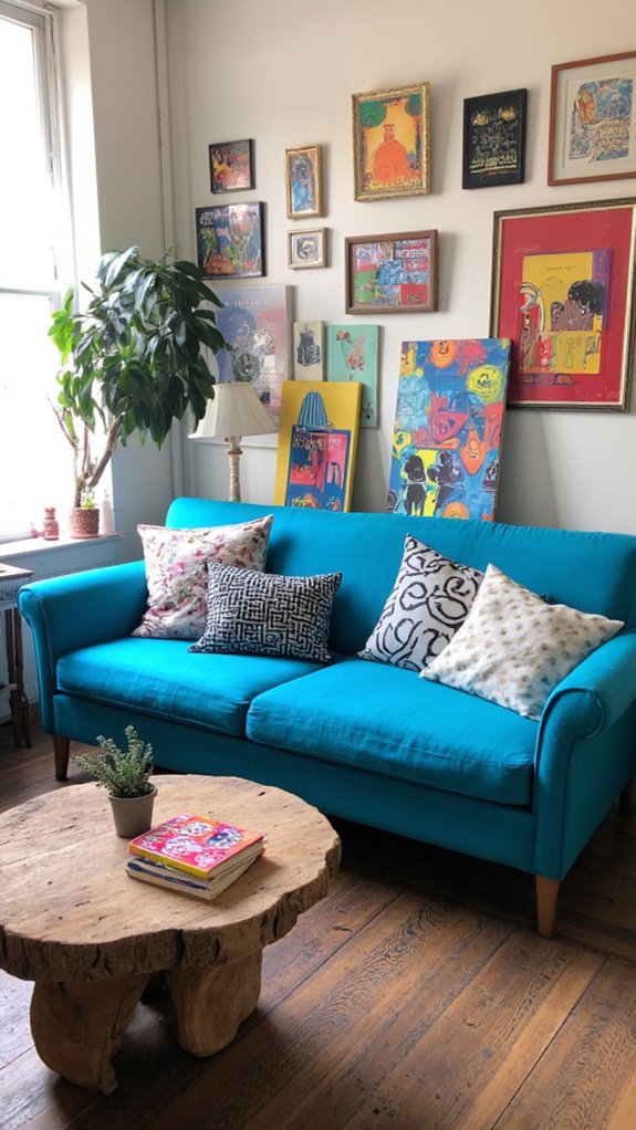 playful cyan sofa artwork