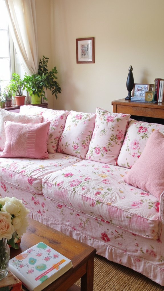 playful pink patterned sofa