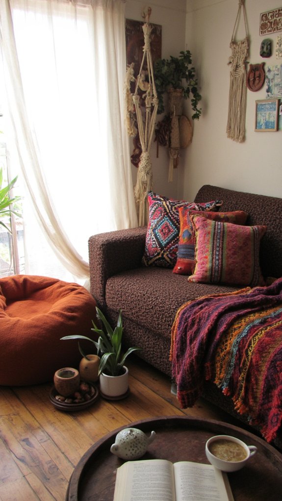 playful poufs enhance bohemian decor