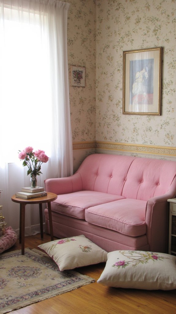 plush retro pink sofa