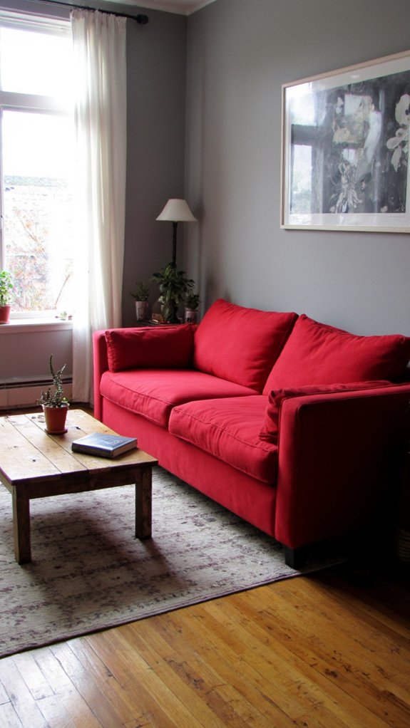 red sofa monochrome elegance