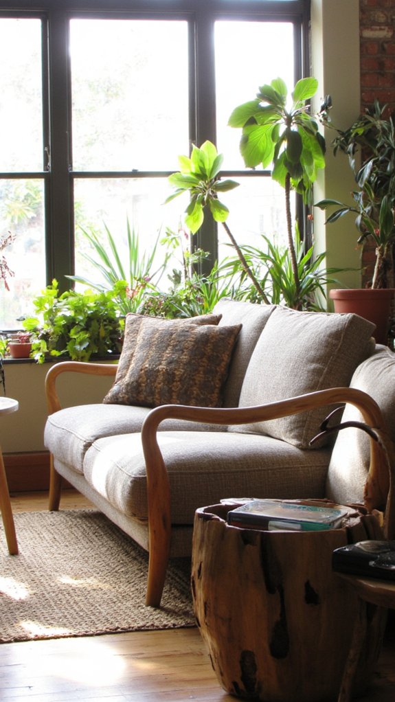 sculptural wooden arm sofa