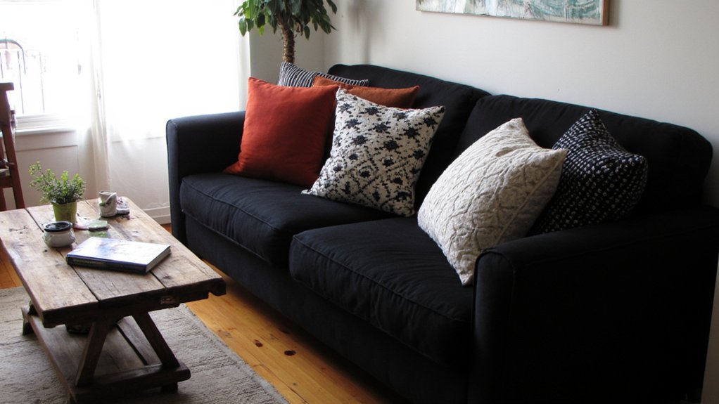 sleek black sofa pillows