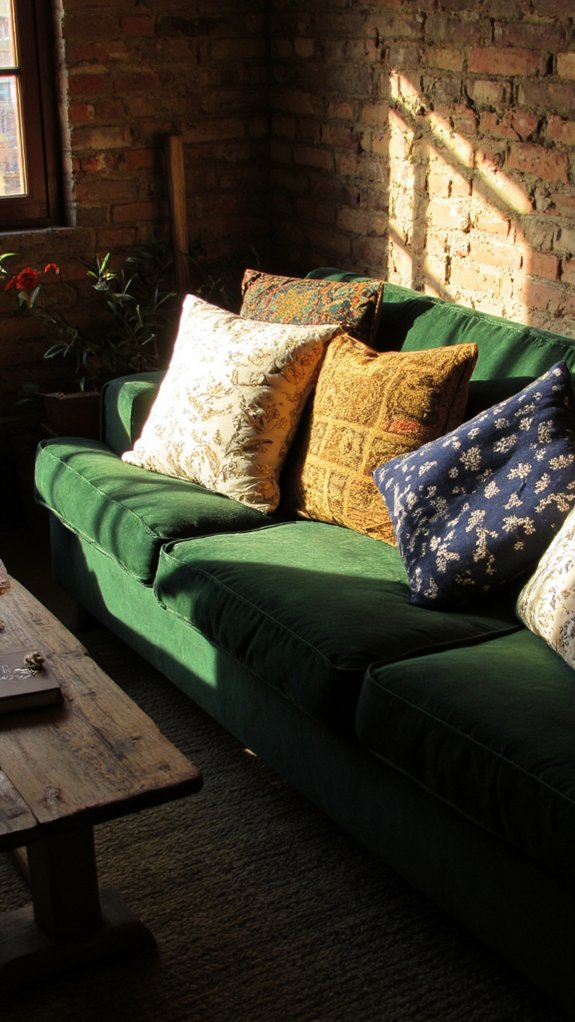 sophisticated embroidered green pillows