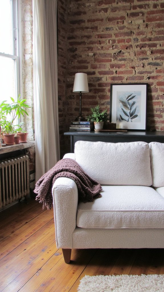 stylish console behind sofa