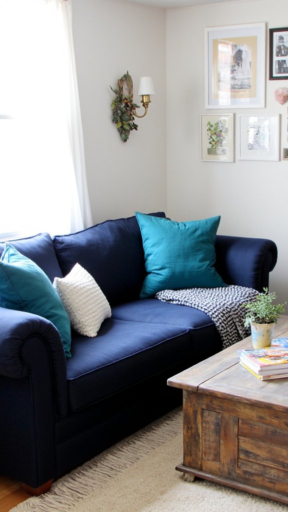 teal accents enhance decor