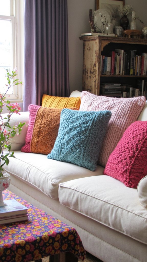 textured cozy knitted cushions
