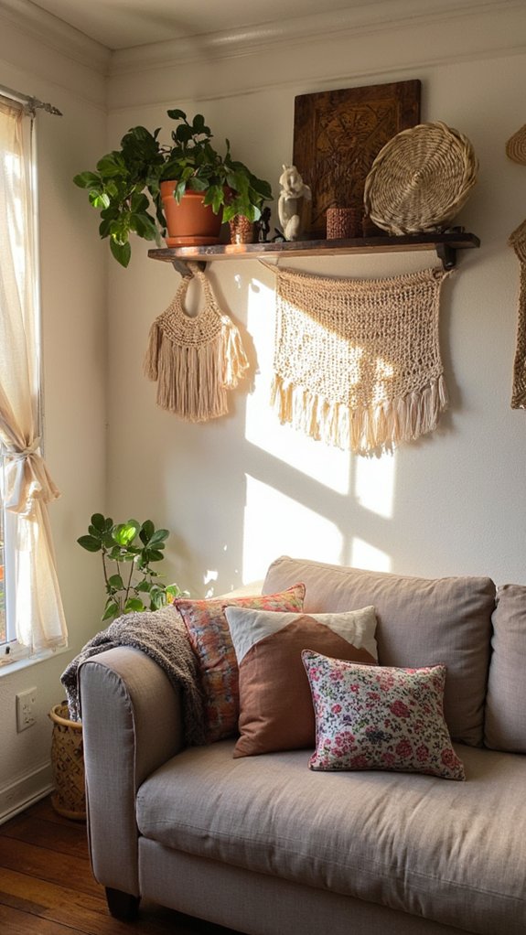 textured wall hangings enhance decor