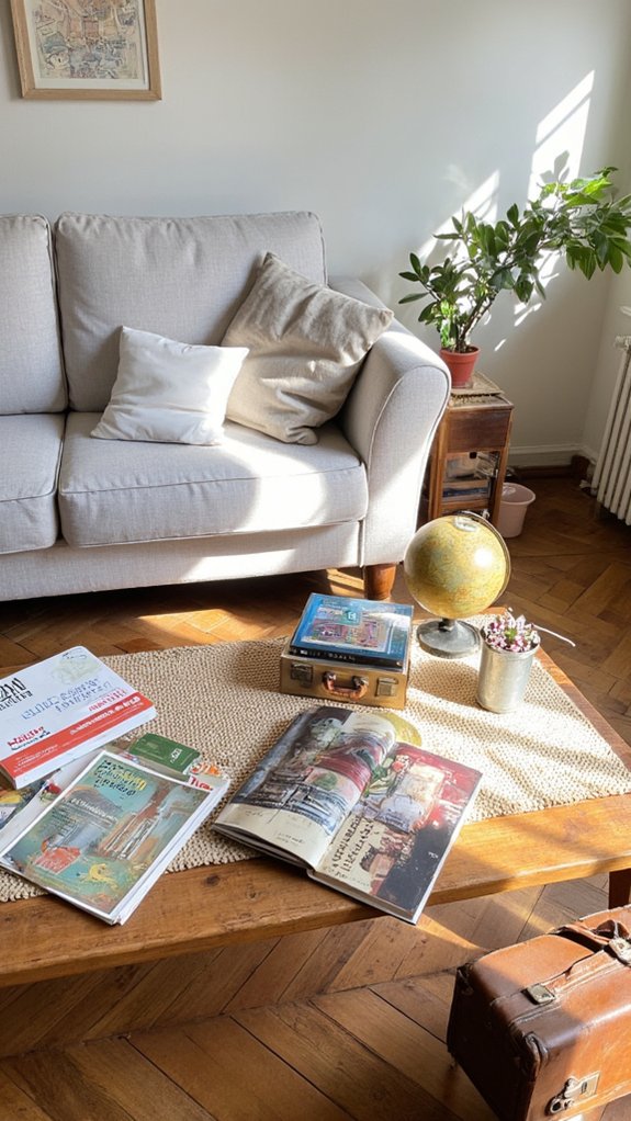 travel themed coffee table decor