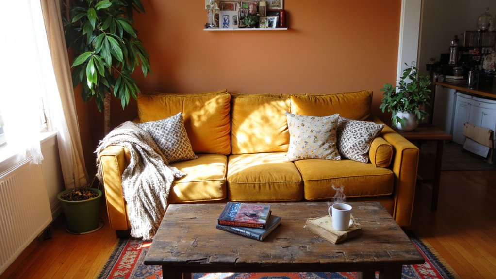 trendy mustard velvet sofas