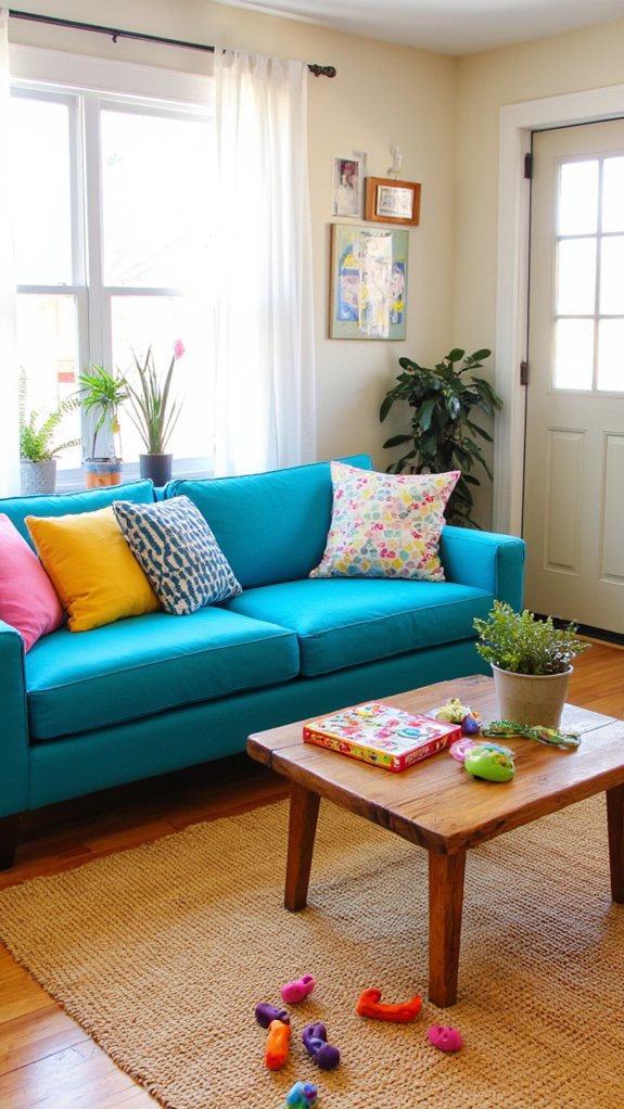 turquoise sofa family fun