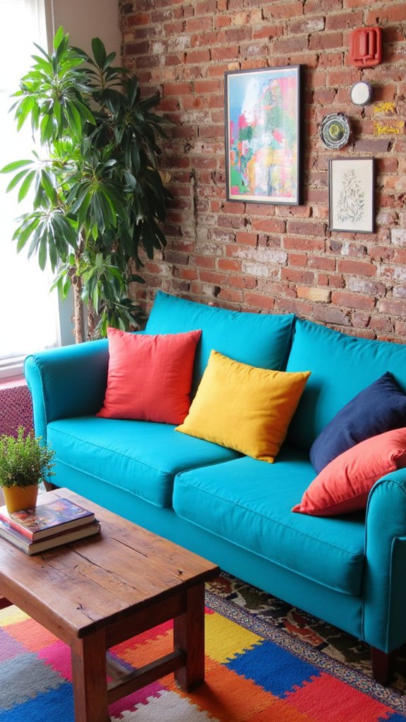 turquoise sofa vibrant contrast