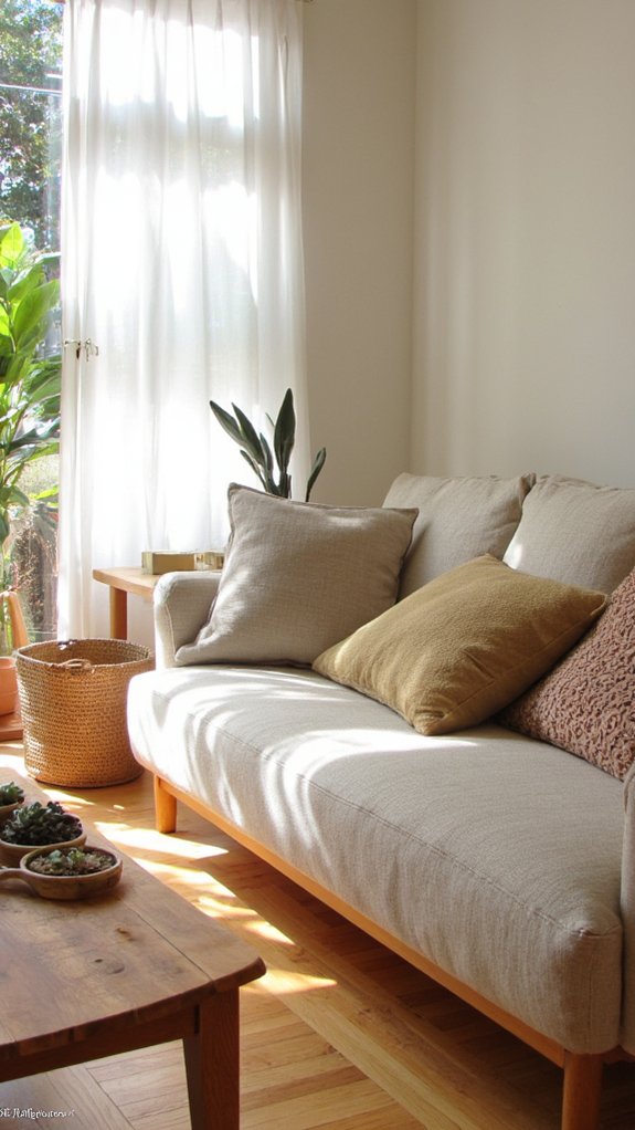 upholstered sofa with wood