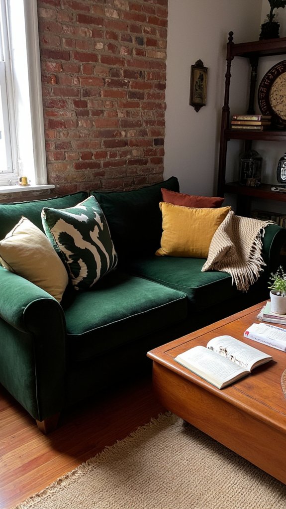 velvet couch enhances warmth