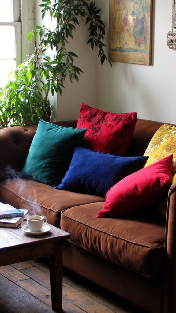 velvet pillows enhance elegance