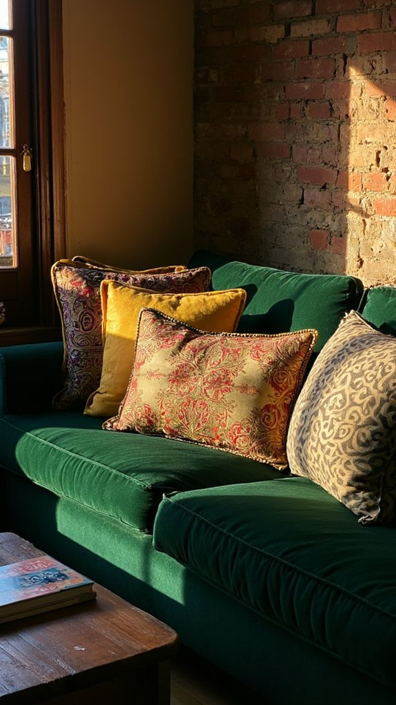 velvet pillows with gold