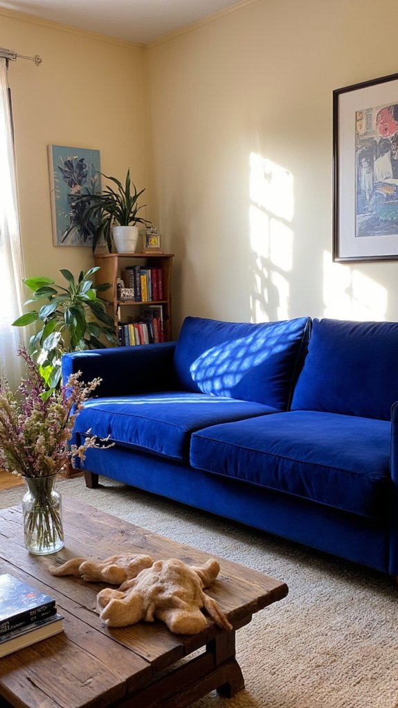 vibrant cobalt blue sofa