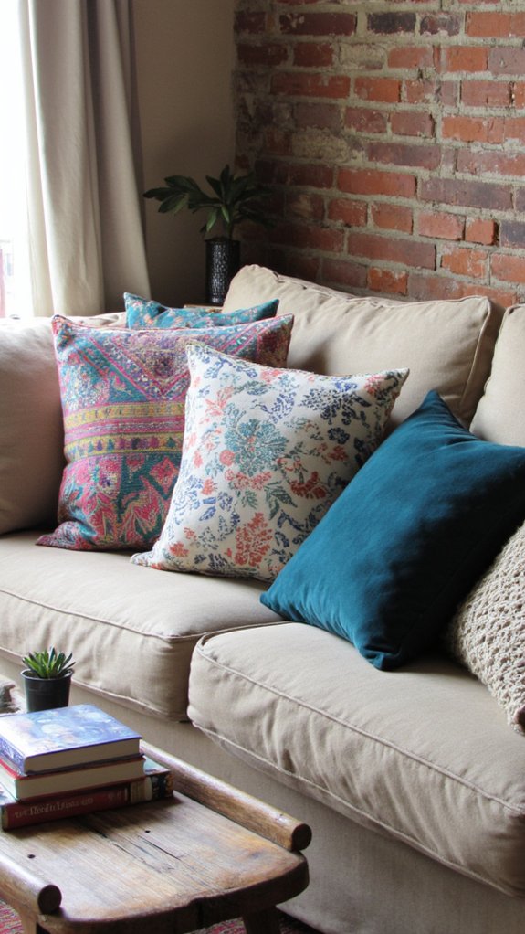 vibrant eclectic pillow arrangement