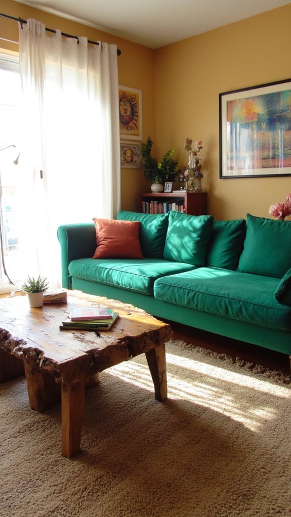 vibrant sofa creates focal point