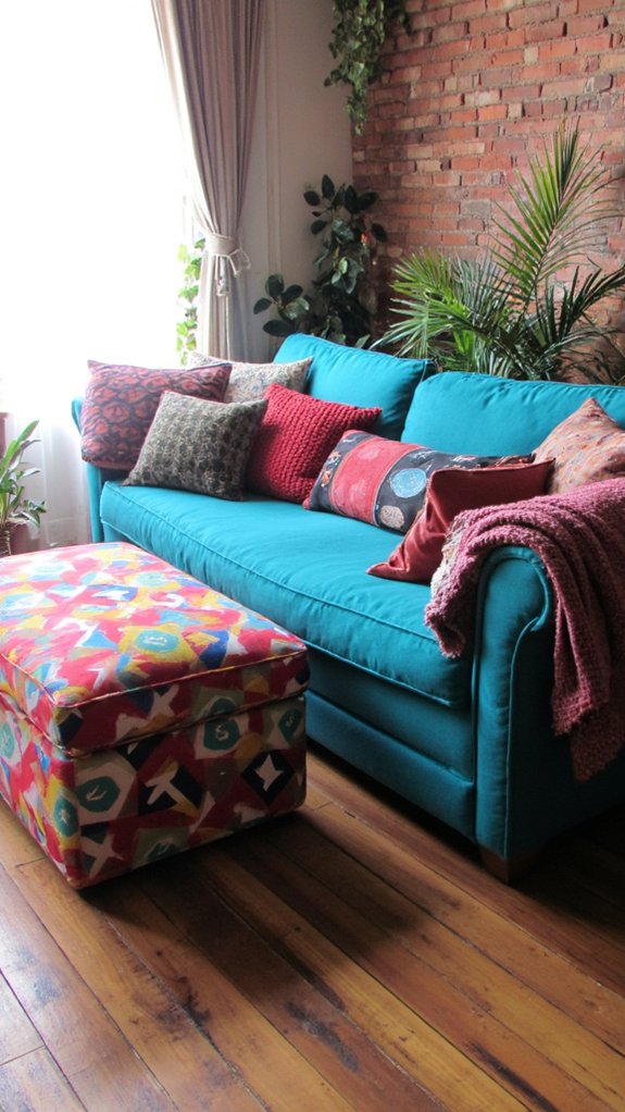 vibrant sofa with ottoman