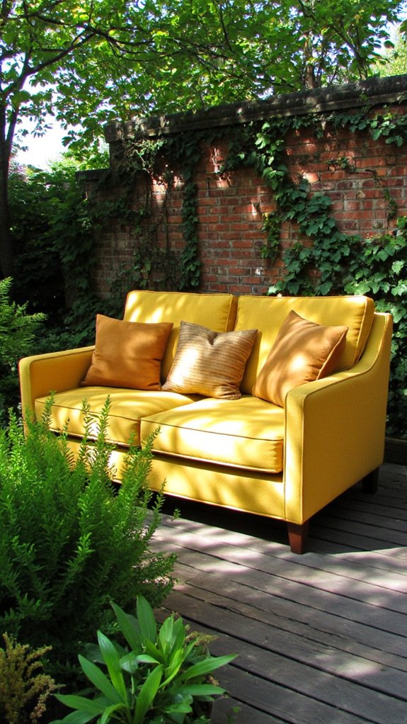 vibrant yellow sofa greenery