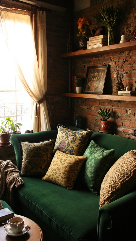 vintage green velvet pillows