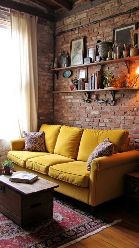 vintage mustard sofa decor