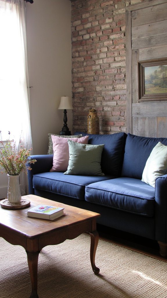 vintage navy sofa accents