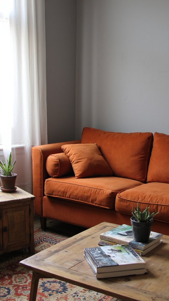 warm terracotta plush sofa