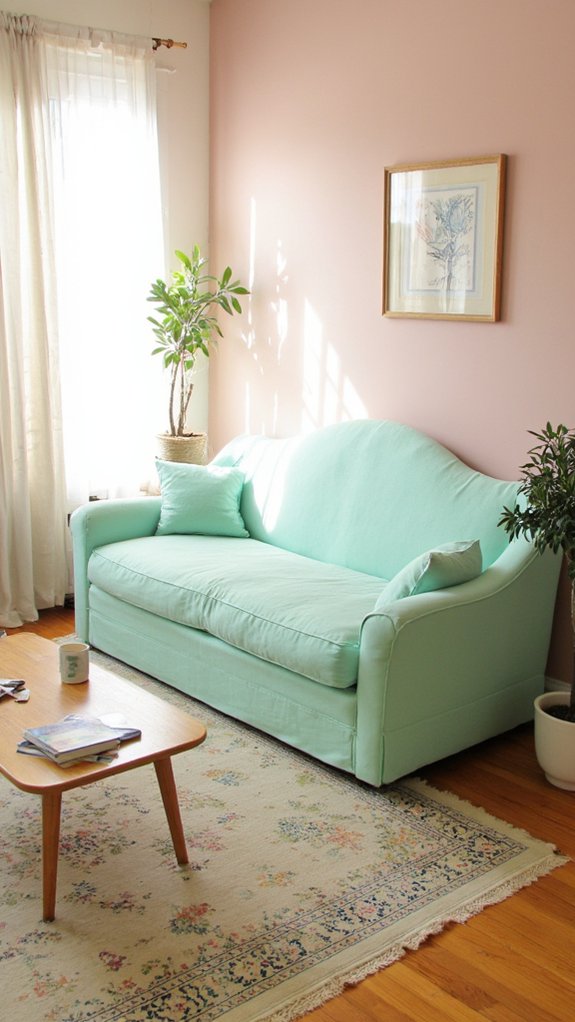 whimsical pastel curved sofa