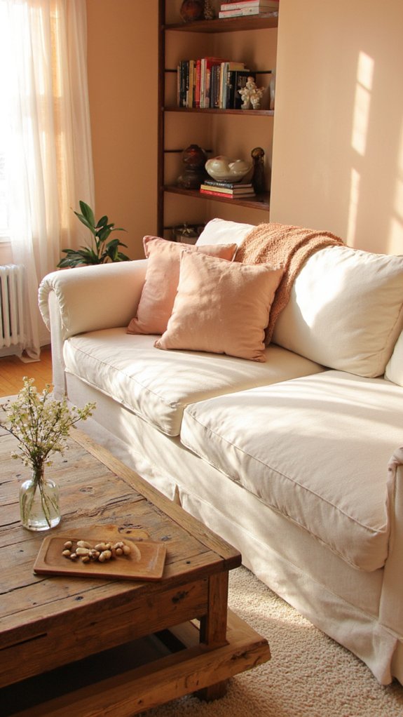 whispering peach living room