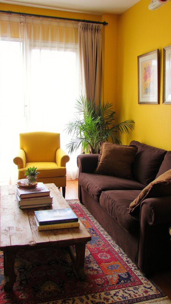 yellow furniture creates focal point