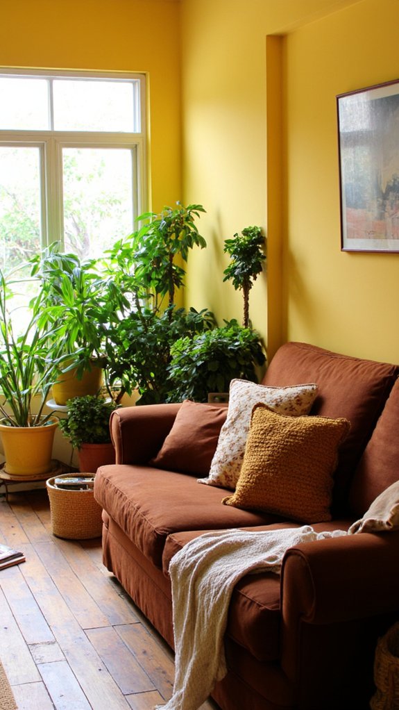 yellow planters with greenery