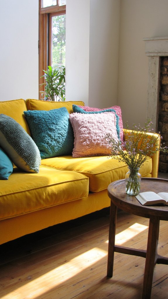 yellow sofa light backdrop